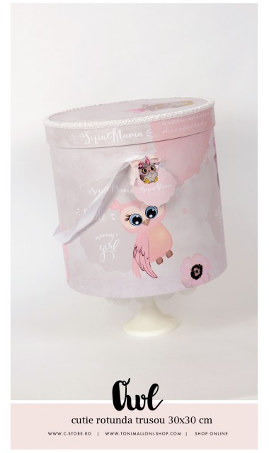 Trusou de botez brodat cu bufnite si anemone pentru fete, Bufnita Petrecareata 16